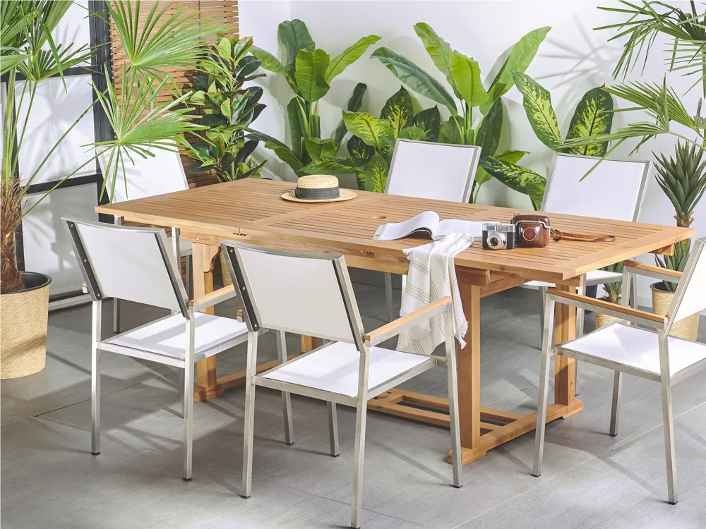 Ausziehbarer Gartentisch JAVA 160/220 cm 90 cm Akazienholz Hellbraun