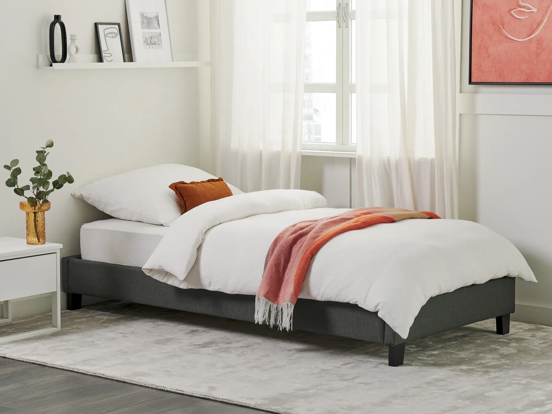 Bett ohne Kopfteil Stoff ROANNE 90 x 200 cm Grau_721502