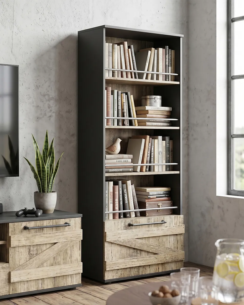 Bücherregal mit 4 Ebenen SALTER 163 cm Braun / Schwarz_1183089