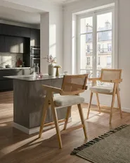 Set of 2 Bar Chairs AVA Wood Light Brown/ Beige_1074413