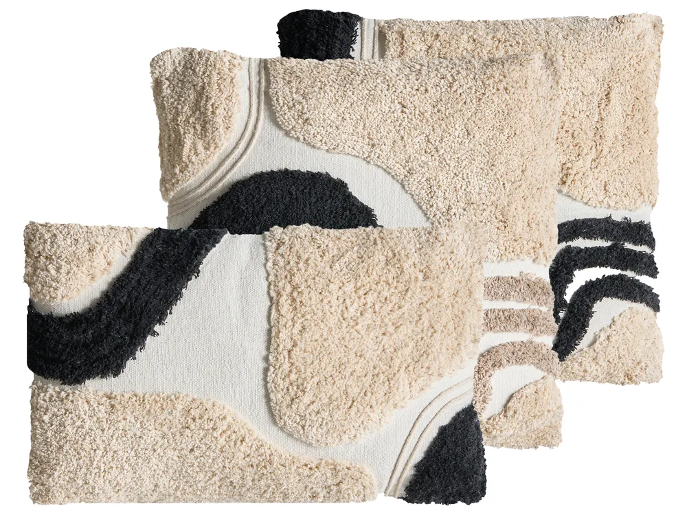 Dekokissen 3er Set ALSTONIA 30 x 50 cm 45 x 45 cm Baumwolle Schwarz Abstraktes Muster