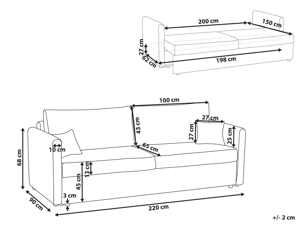 Sofa Bed 3 Seater BLEIK with Storage Chenille Light Grey_944952