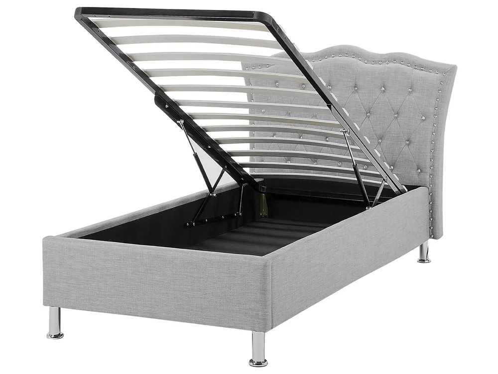 Bett mit Stauraum METZ Stoff Hellgrau 90 x 200 cm_799471