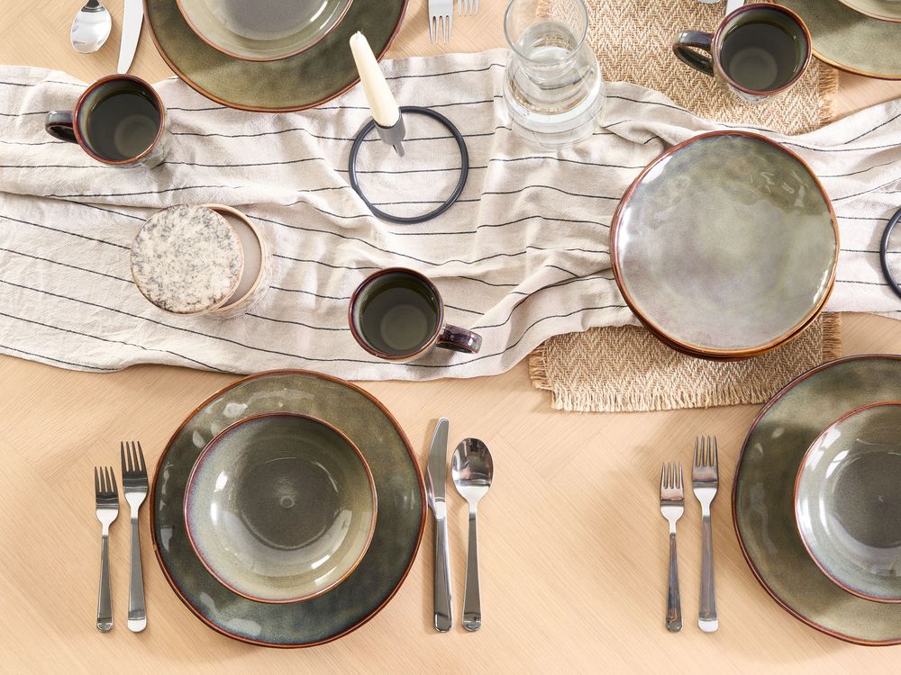 Suppenteller 4er Set THYME Steinzeug Dunkelgrün 19 cm