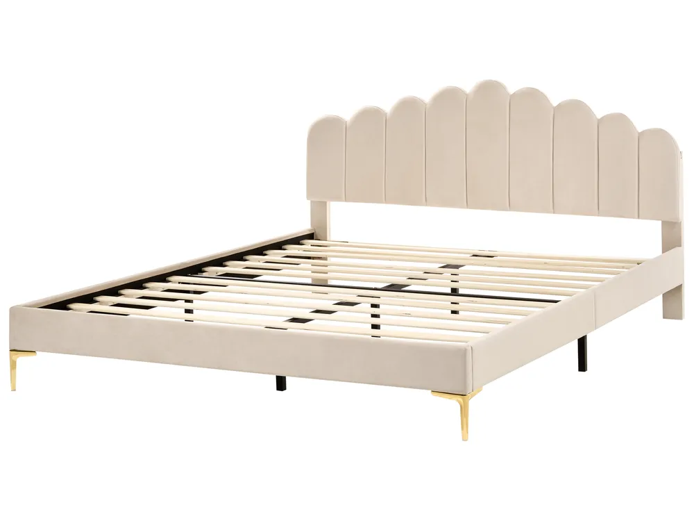 Bett mit Lattenrost Samtstoff SAUVIAN 180 x 200 cm Beige_1014422