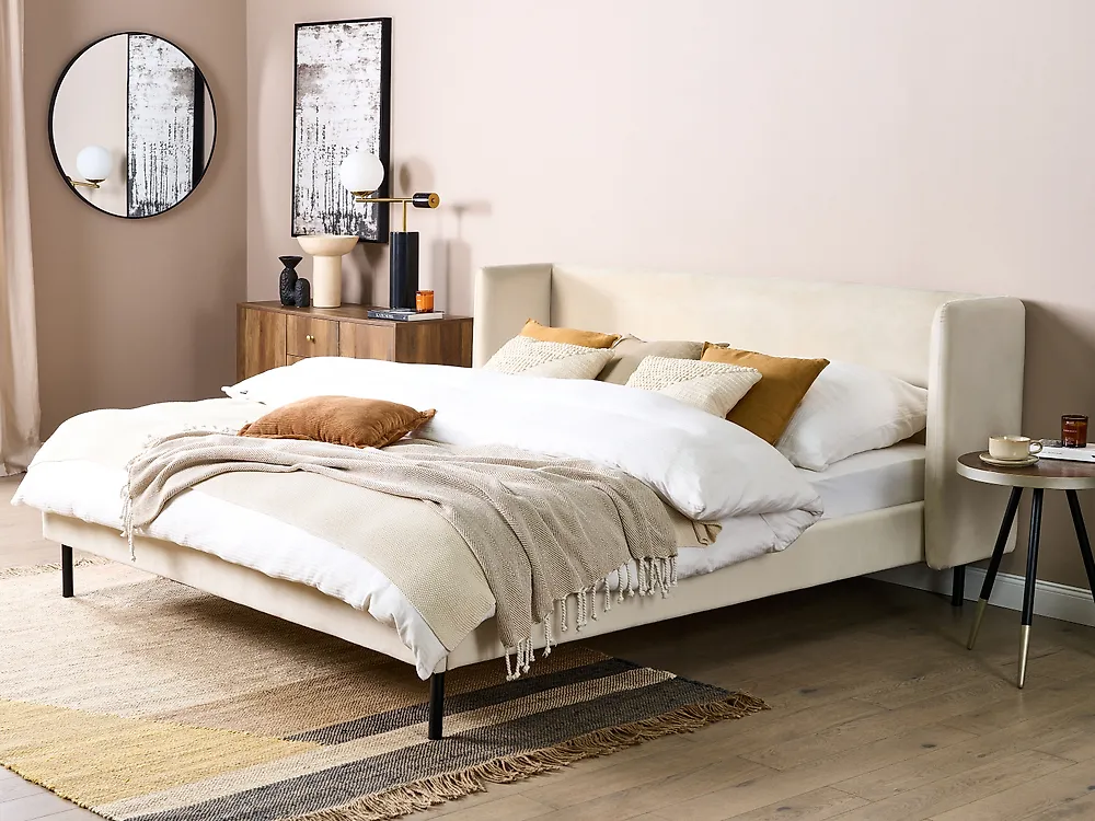 Bed Velvet ARETTE 180 x 200 cm (EU Super King) Light Beige_1184787