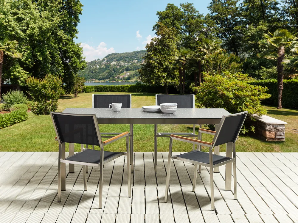 Gartenmöbel Set 4-Sitzer COSOLETO/GROSSETO Sicherheitsglas Granit Optik Schwarz