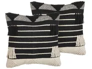 Dekokissen 2er Set CHITTOOR 50 x 50 cm Baumwolle Schwarz Geometrisches Muster_829447