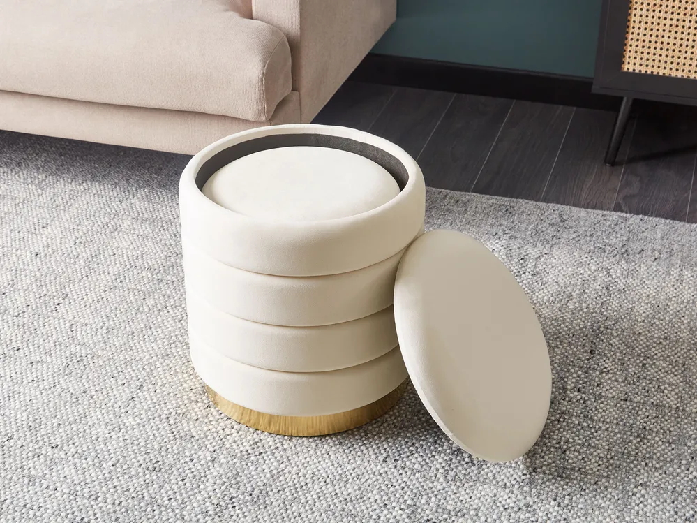Set of 2 Storage Pouffes GARLAND Velvet Light Beige_928617
