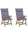 Set mit 2 Stühlen und Sitzkissen JAVA Akazienholz Blau