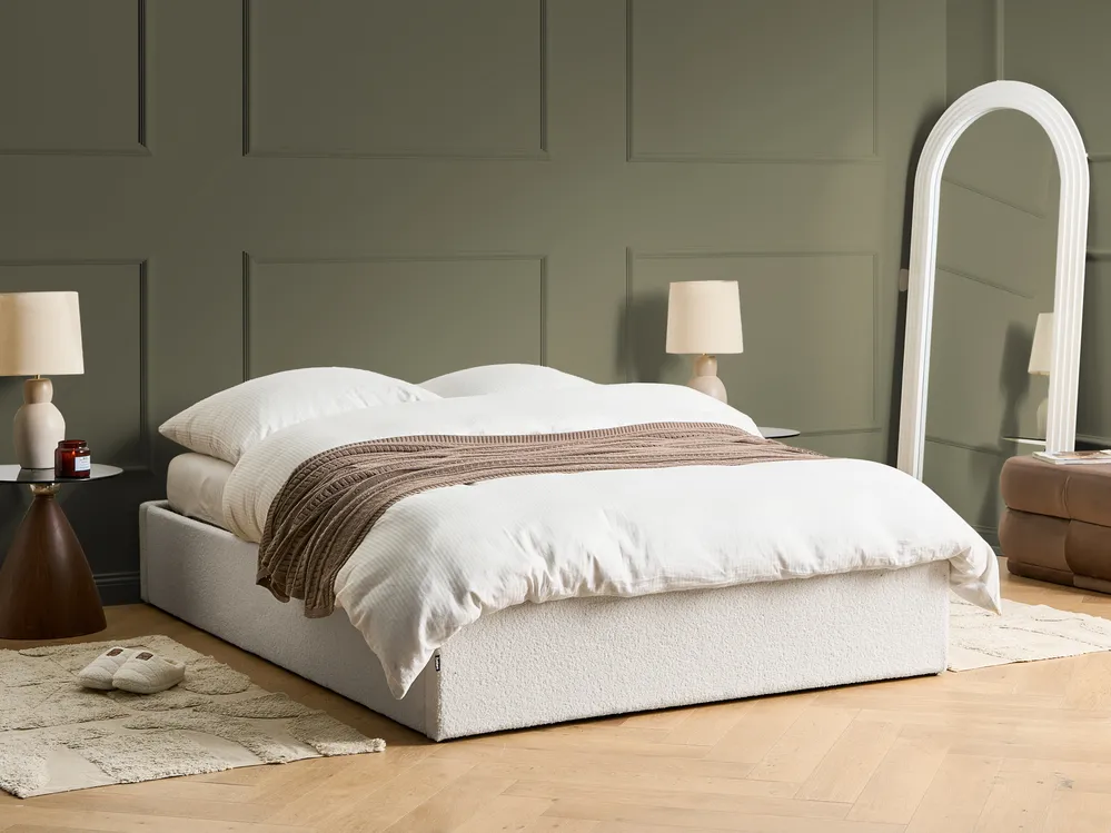 Bett mit Stauraum ohne Kopfteil DINAN Bouclé Cremeweiß 140 x 200 cm