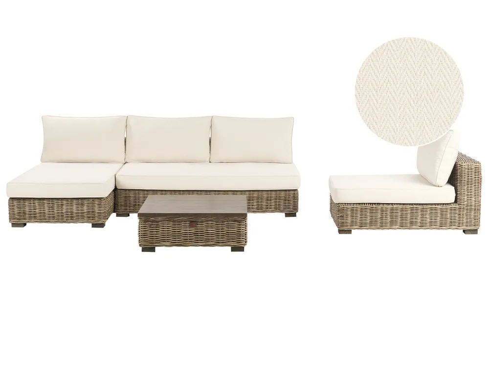Lounge Set mit Tisch 4-Sitzer VARALLO modular Rattan Grau rechtsseitig