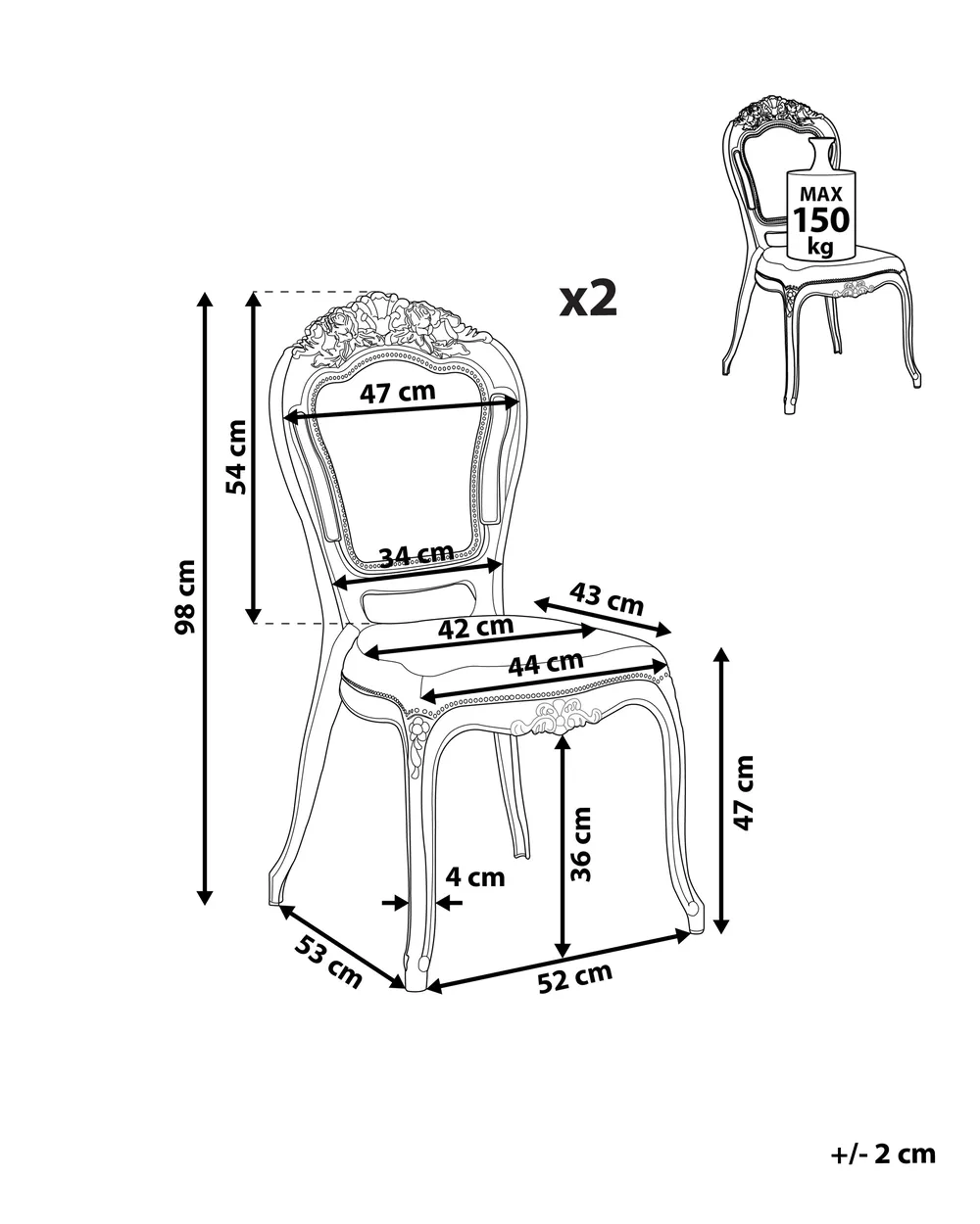Esszimmerstuhl 2er Set VERMONT Schwarz_816639