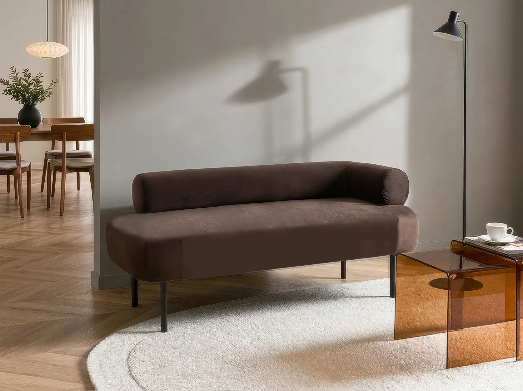 Rechtsseitige Chaiselongue MIRMANDE Samtstoff Dunkelbraun_1072651