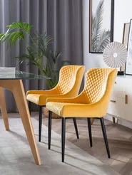 Set of 2 Dining Chairs SOLANO Velvet Yellow_752191