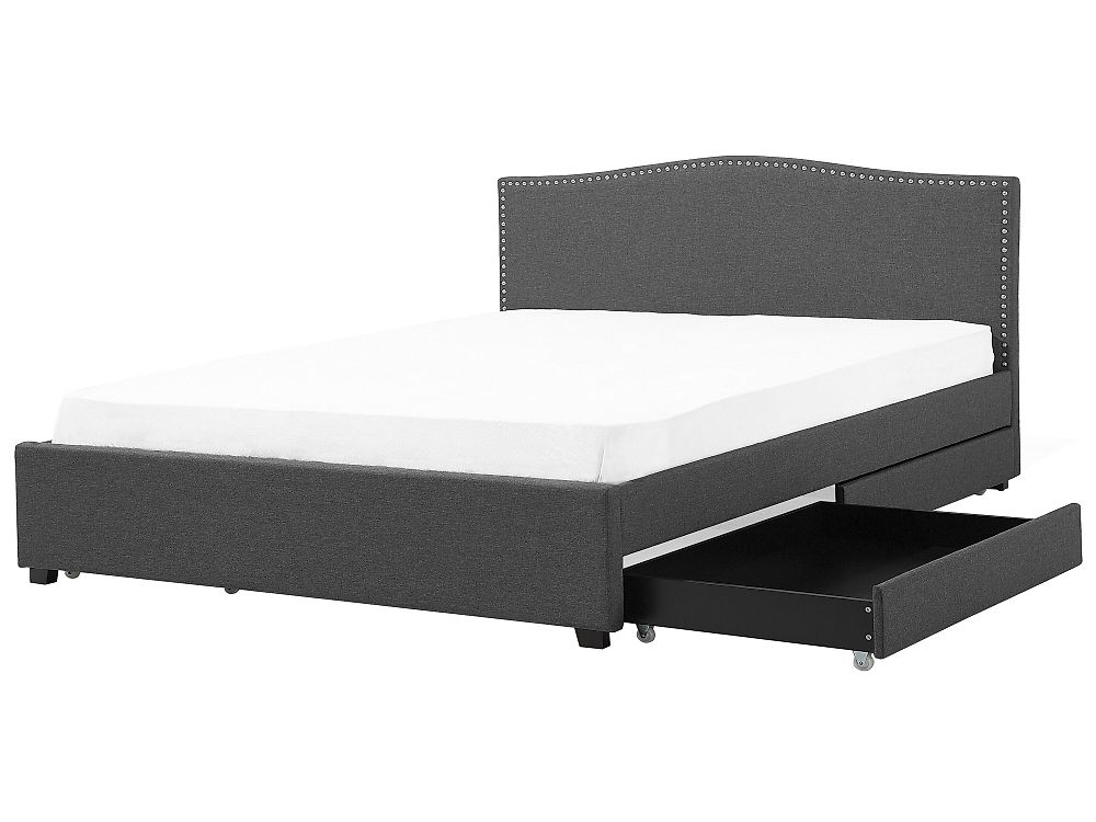 Bed met opbergladen MONTPELLIER Stof Donkergrijs 180 x 200 cm