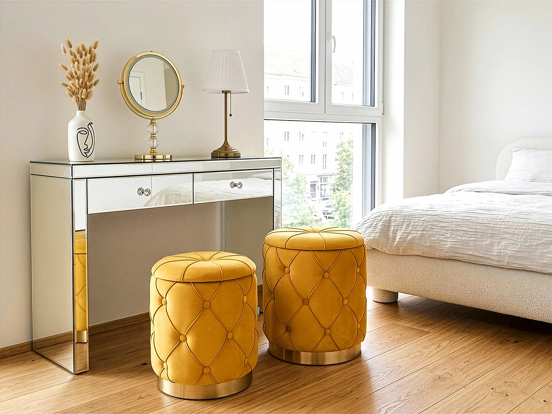 Set of 2 Storage Pouffes PUEBLO Velvet Mustard_1185949