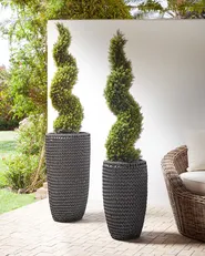 Set of 2 Plant Pots CEDRUS 37/45 cm PE Rattan Black_897234