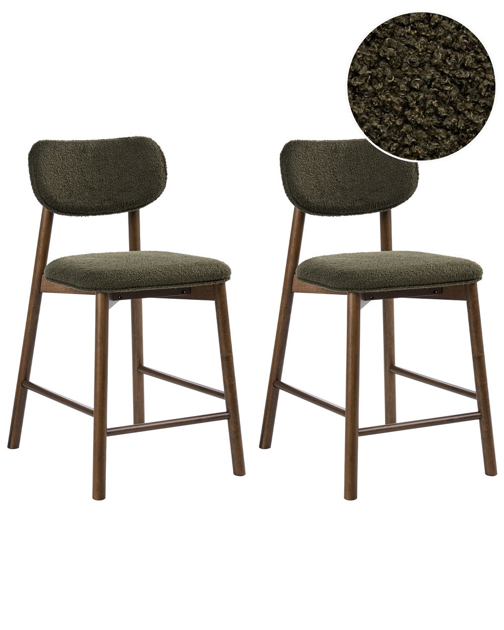 Set of 2 Bar Chairs MILLS Boucle Brown/ Green