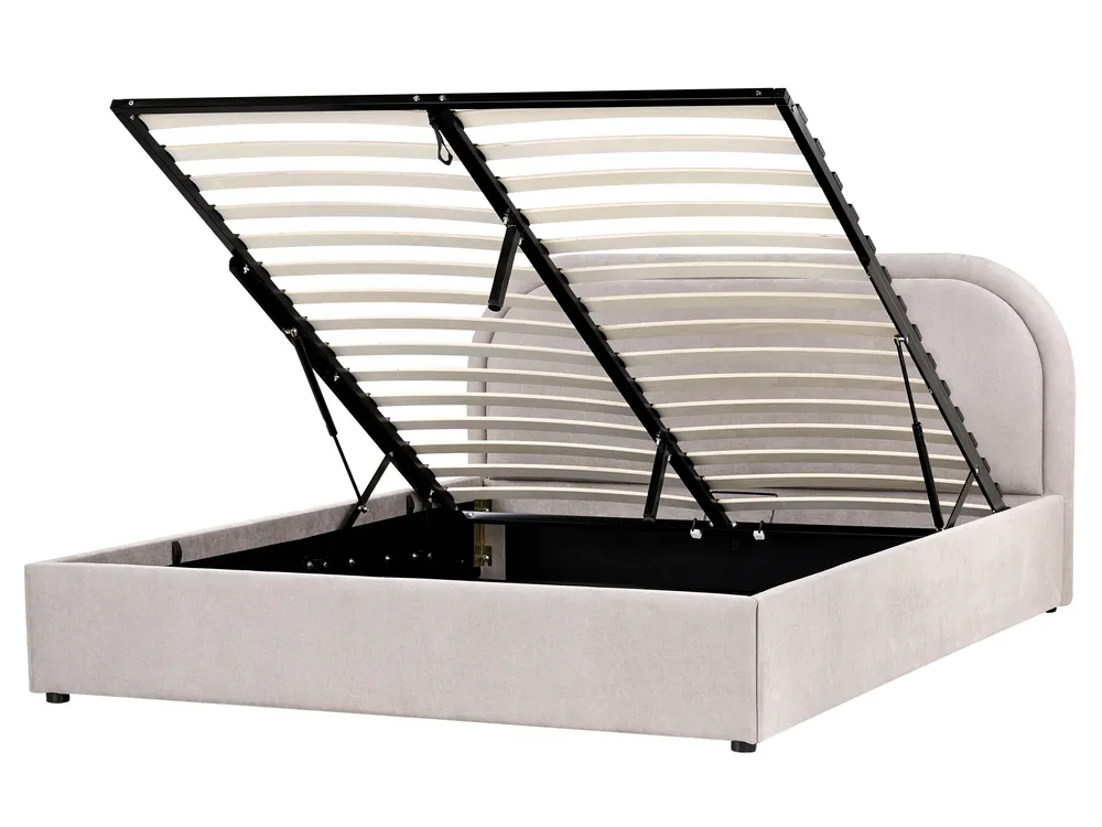 Bett mit Stauraum QUILLIEN Chenillegewebe Taupe 160 x 200 cm