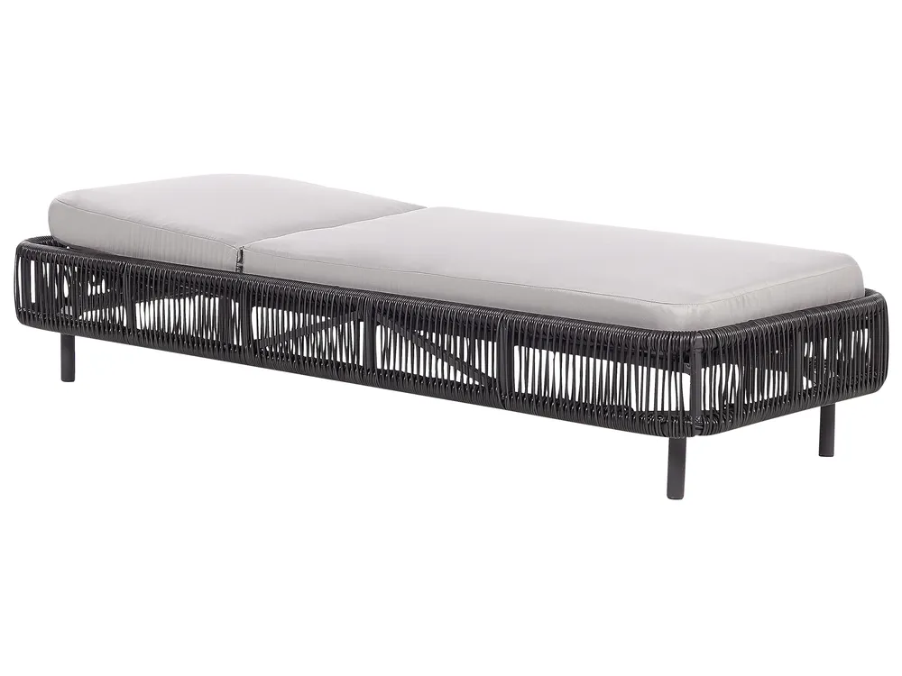 Sun Lounger with Cushion OSINI Reclining PE Rattan Grey_863902