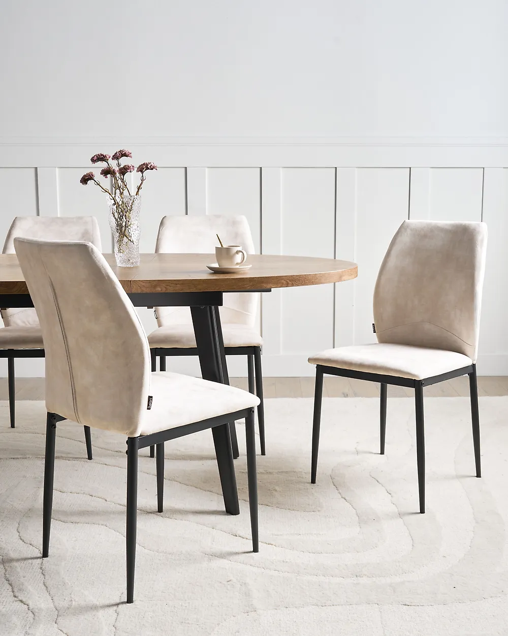 Esszimmerstuhl 4er Set ROCHEPORT Stoff Hellbeige_1187121