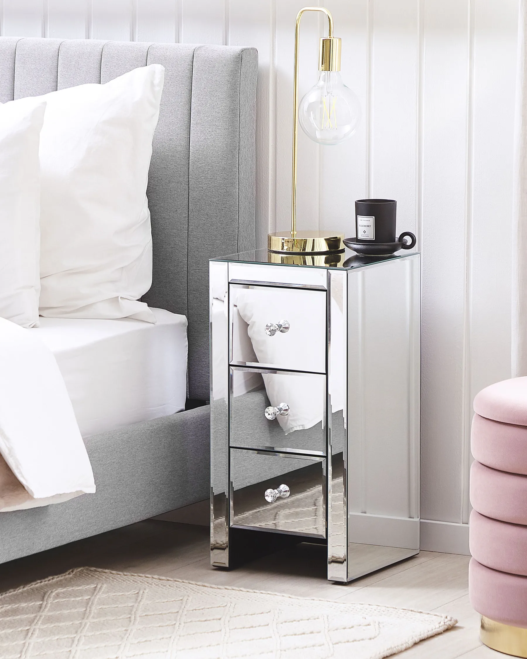 3 Drawer Bedside Table LORRIS Glass Mirrored Silver_809242