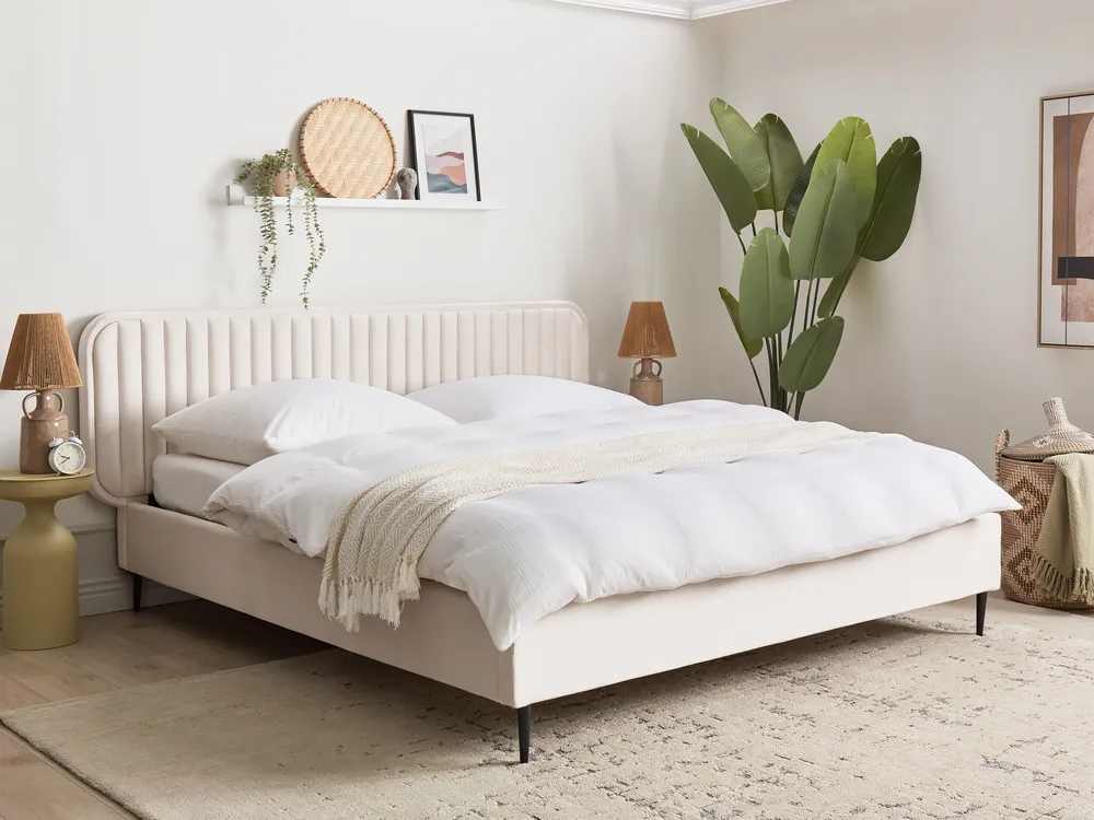 Bett mit Lattenrost Samtstoff BRIN 180 x 200 cm Beige_1123437