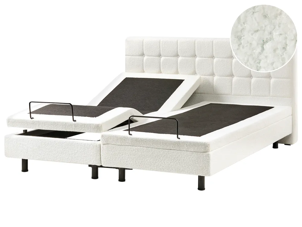 Bett verstellbar Bouclé DUKE 180 x 200 cm Cremeweiß