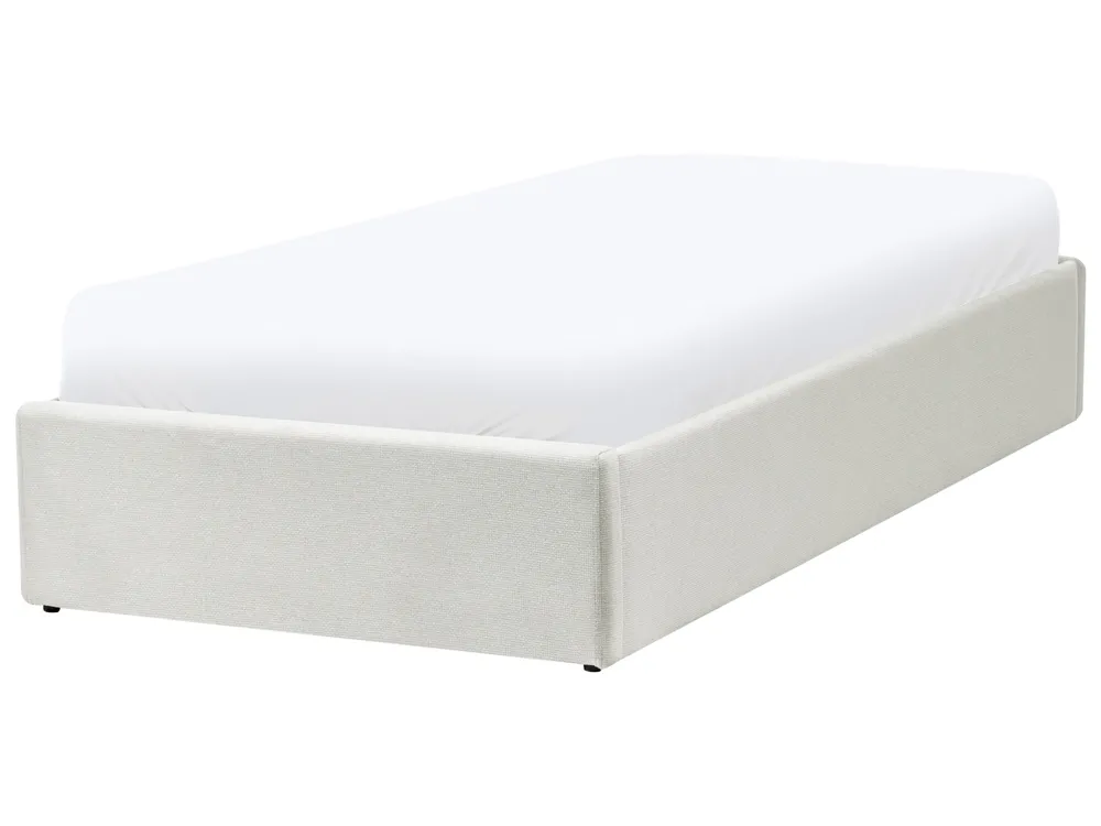 Bett mit Stauraum ohne Kopfteil DINAN Stoff Hellbeige 90 x 200 cm_903614
