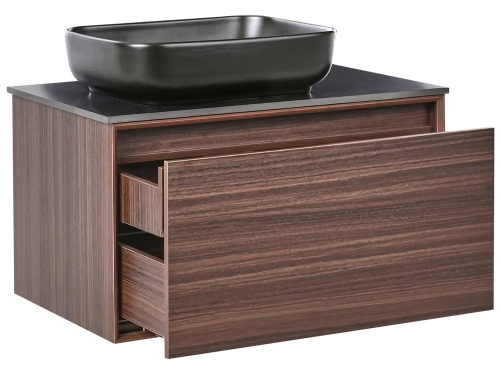 Wandmontierter Waschbeckenunterschrank mit Waschbecken ARICA Dunkelbraun_1010519