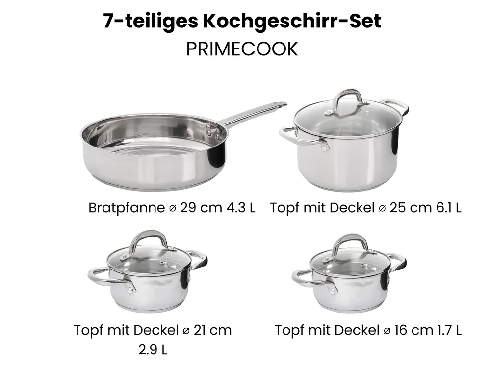 Kochgeschirr-Set 7-teilig PRIMECOOK Edelstahl Silber_1051153