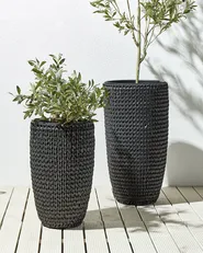 Set of 2 Plant Pots CEDRUS 37/45 cm PE Rattan Black_914459