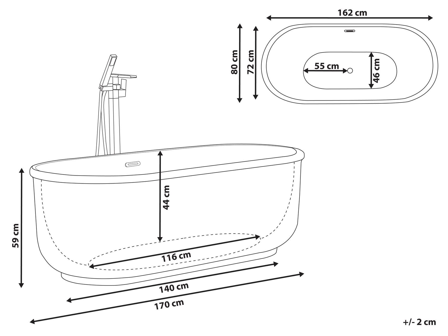Freestanding Bathtub PINEL 1700 x 800 mm Silver_793029