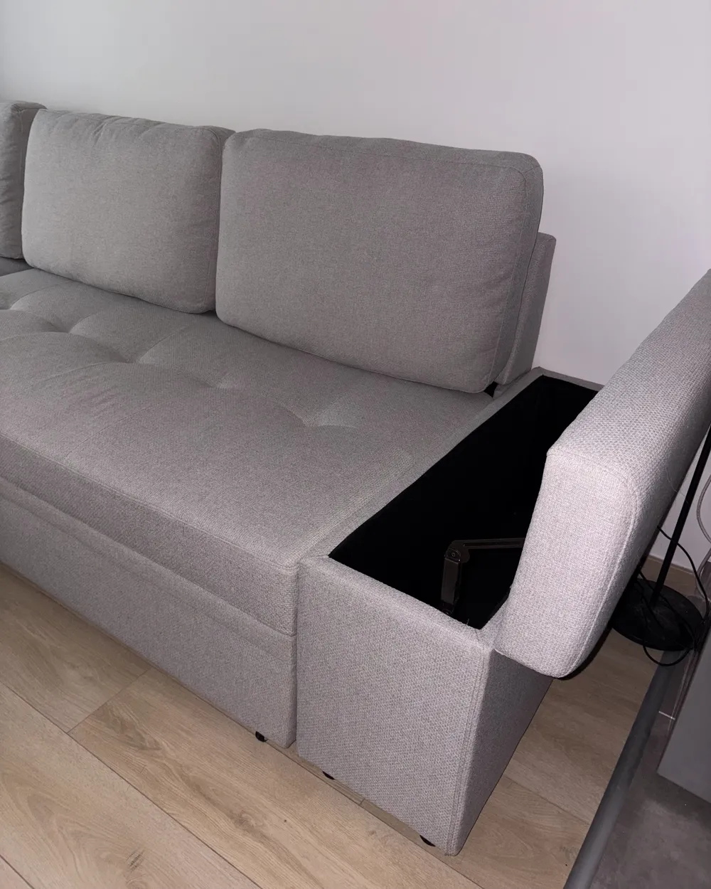 Eckschlafsofa 3-Sitzer HRISEY mit Stauraum Kunstleinen Hellgrau rechtsseitig_1041562