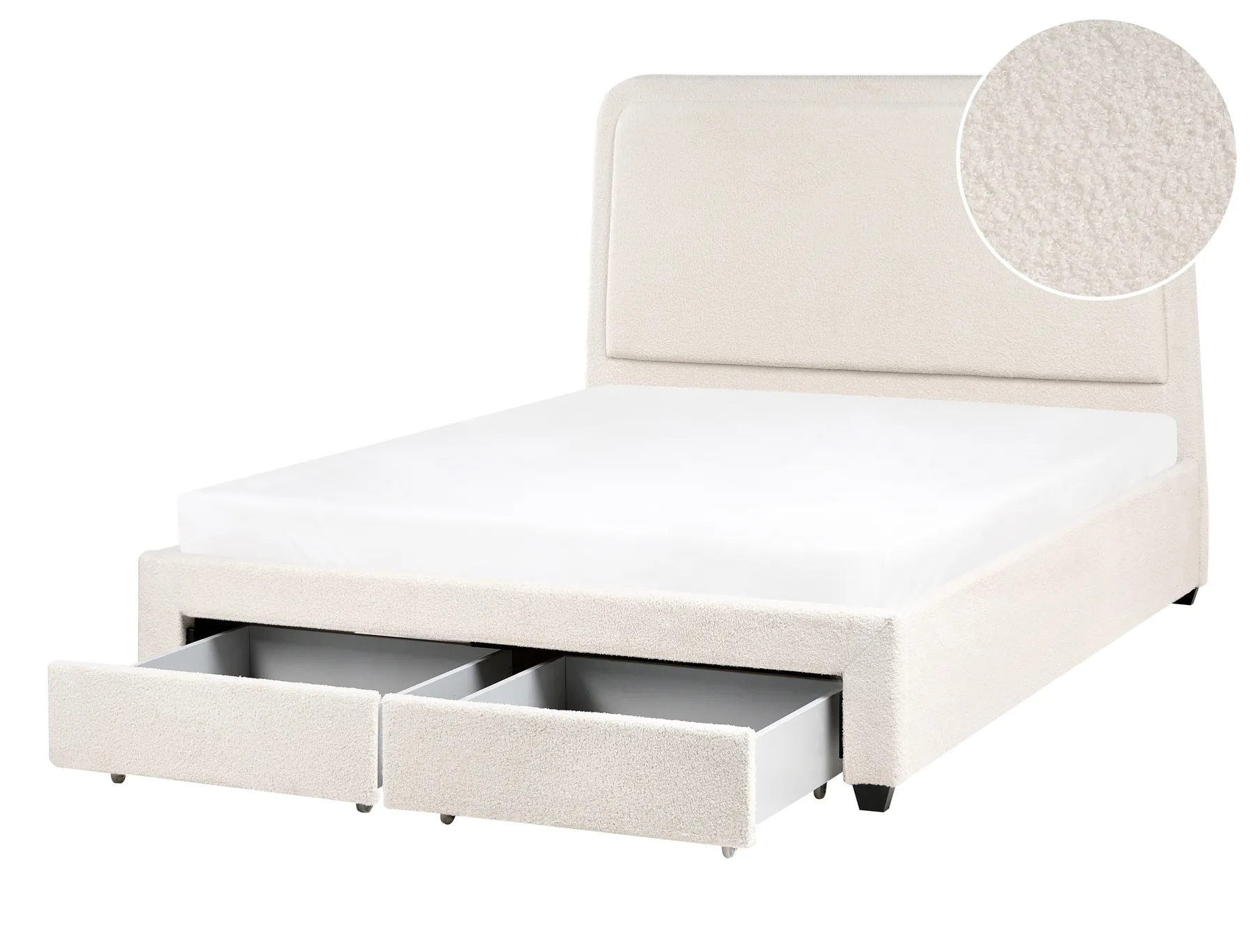 Bed with Storage Drawers SARDENT Boucle Off-White 140 x 200 cm (EU Double)_1009084
