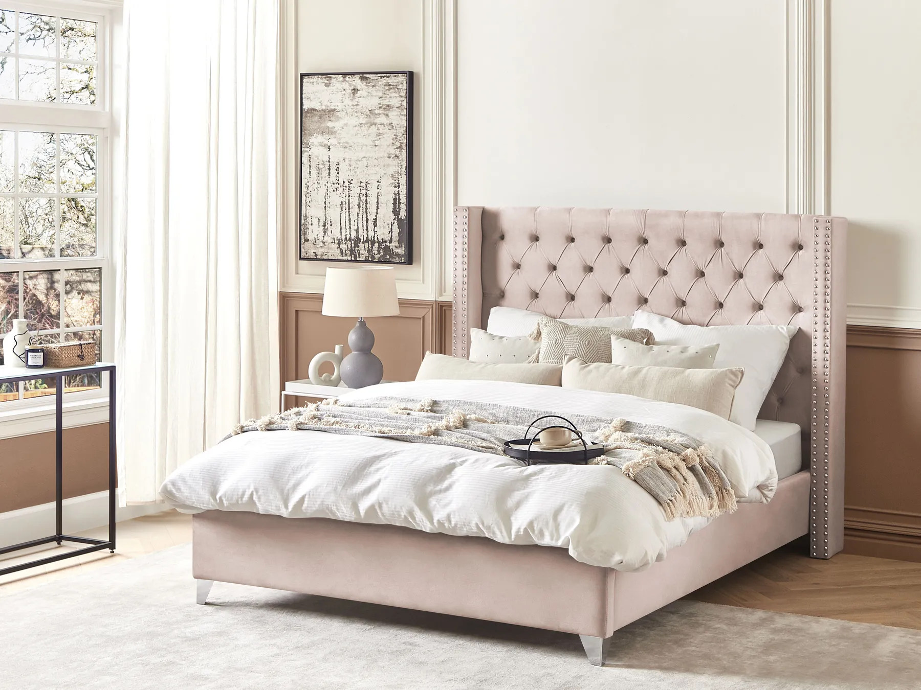 Bett mit Lattenrost Samtstoff LUBBON 160 x 200 cm Pastellrosa_832455
