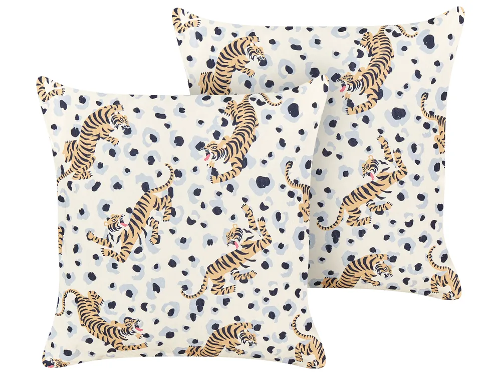 Gartenkissen 2er Set ARENZANO Tiermuster 45 x 45 cm Beige