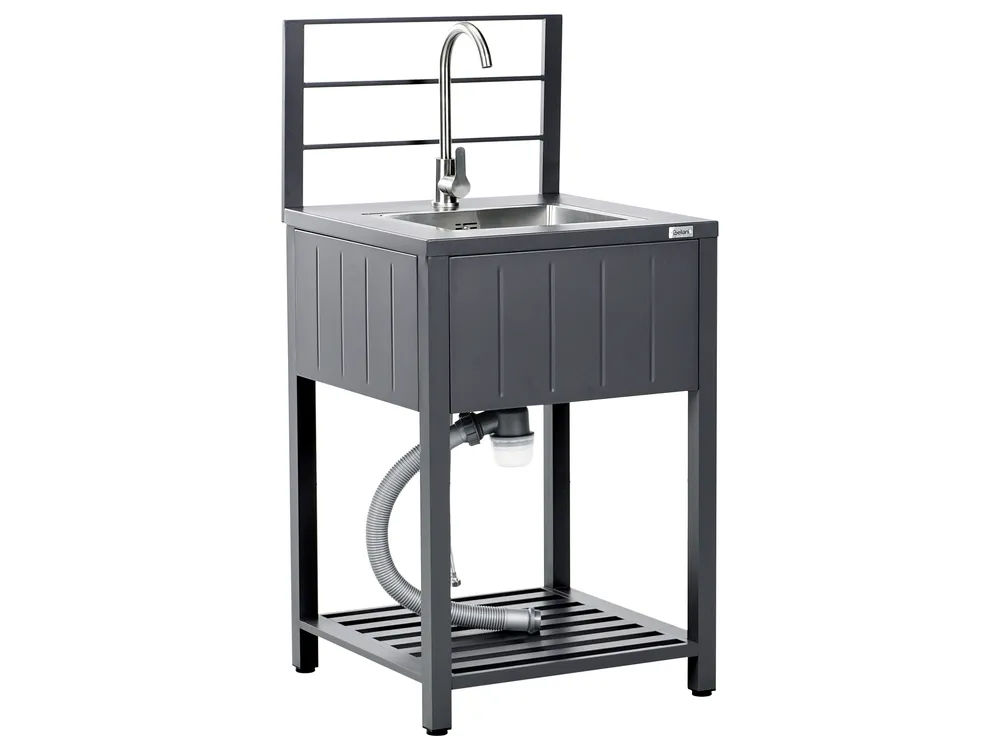 4 Piece Outdoor Kitchen Set with Sink VIGGIANO Graphite Grey Metal_1062053