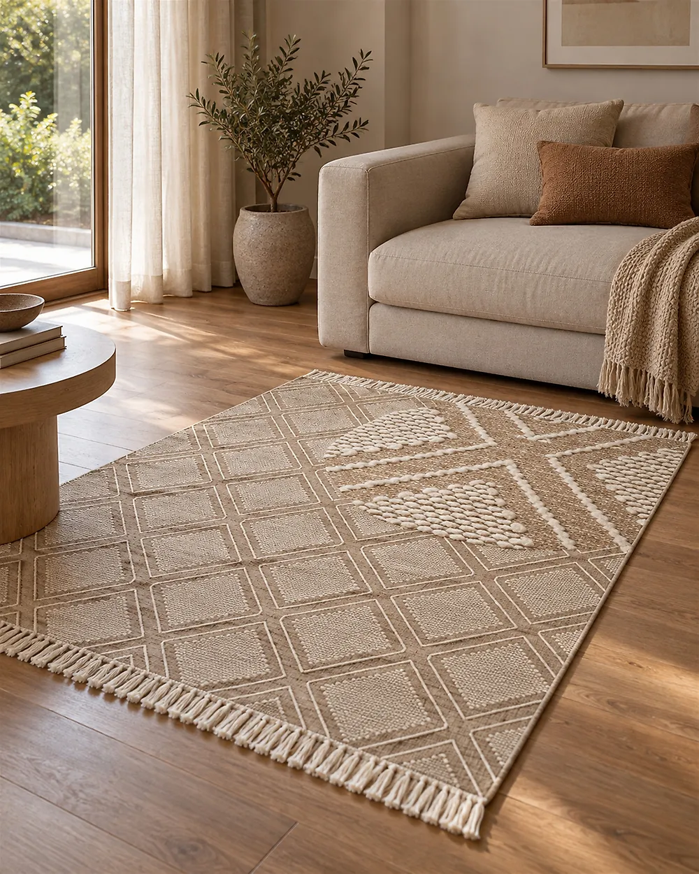 Teppich KACEM Beige 140 x 200 cm Baumwolle