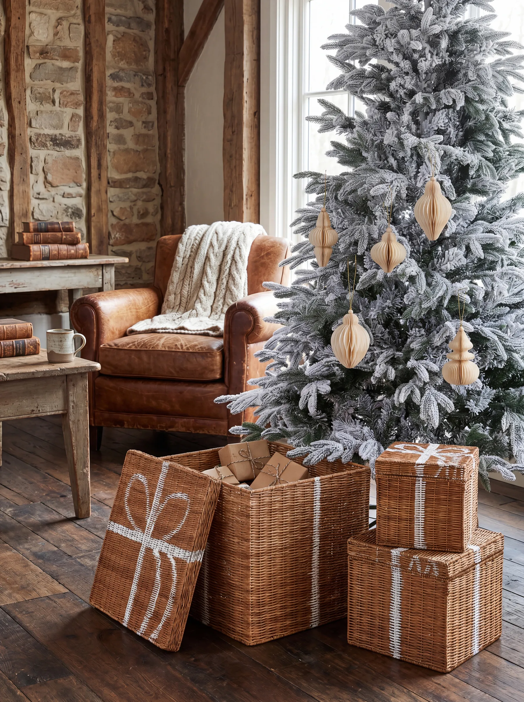 Aufbewahrungskorb 3er Set Weihnachtsgeschenke CADEAU Rattan Naturfarben_880268