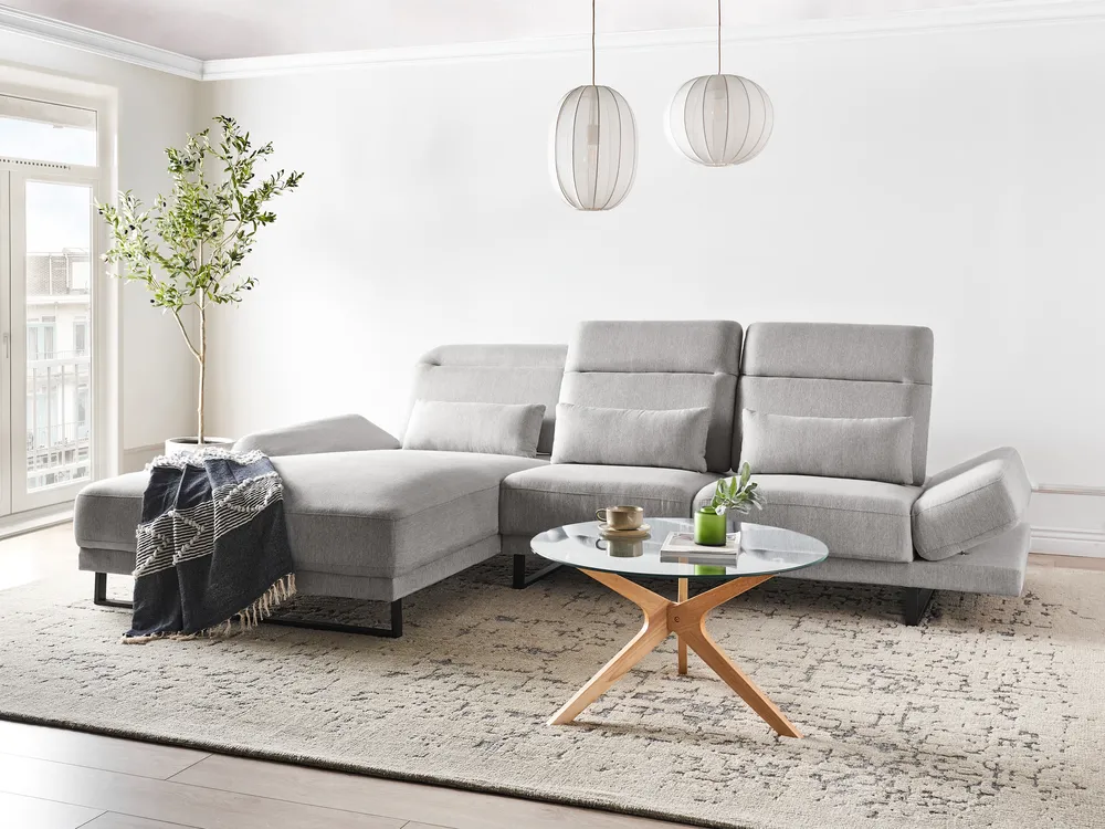 Ecksofa 4-Sitzer IKAST Stoff Hellgrau rechtsseitig_960049