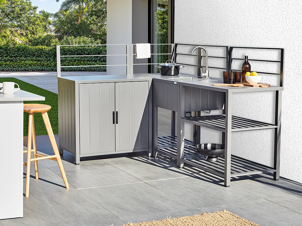 Outdoor-Küche 4er Set mit Spüle VIGGIANO Grau Metall_1155578