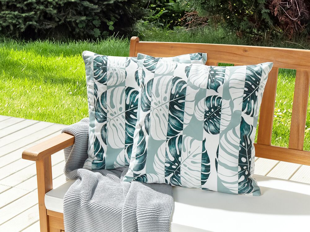Komplet 2 zunanjih blazin TERMINI vzorec rastline 45 x 45 cm Zelena