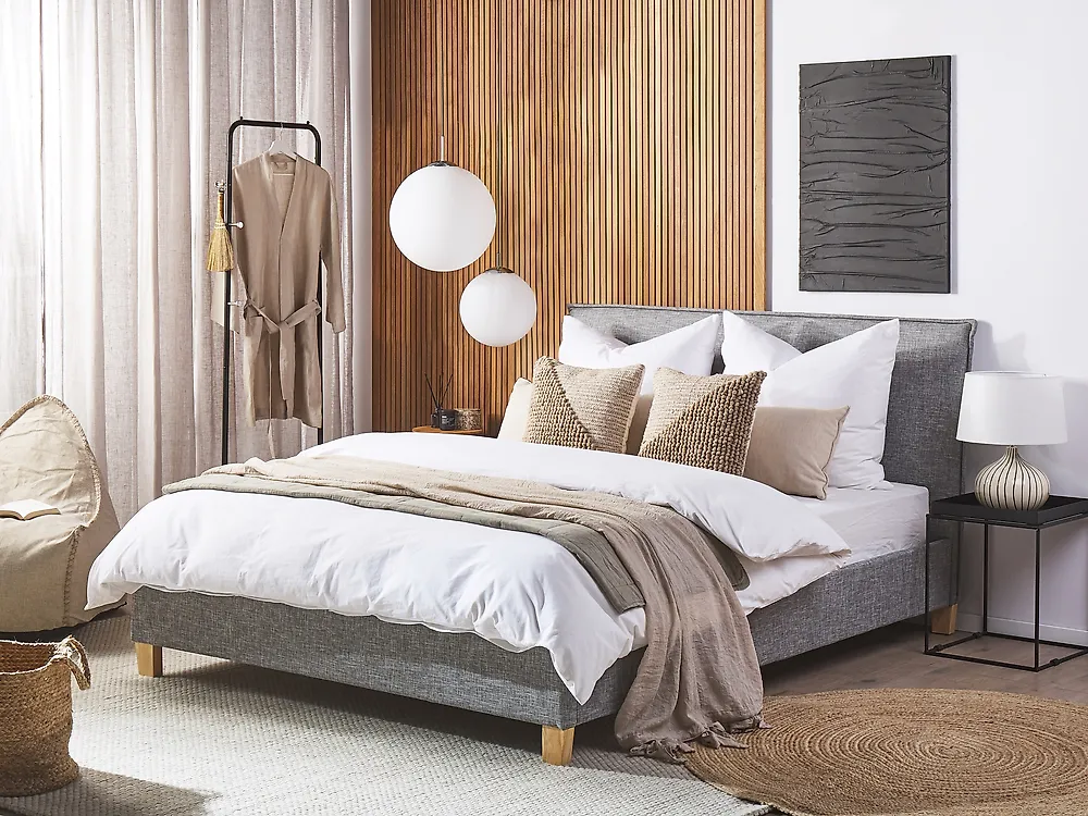 Bett mit Lattenrost Stoff SENNEZ 160 x 200 cm Hellgrau_1175642