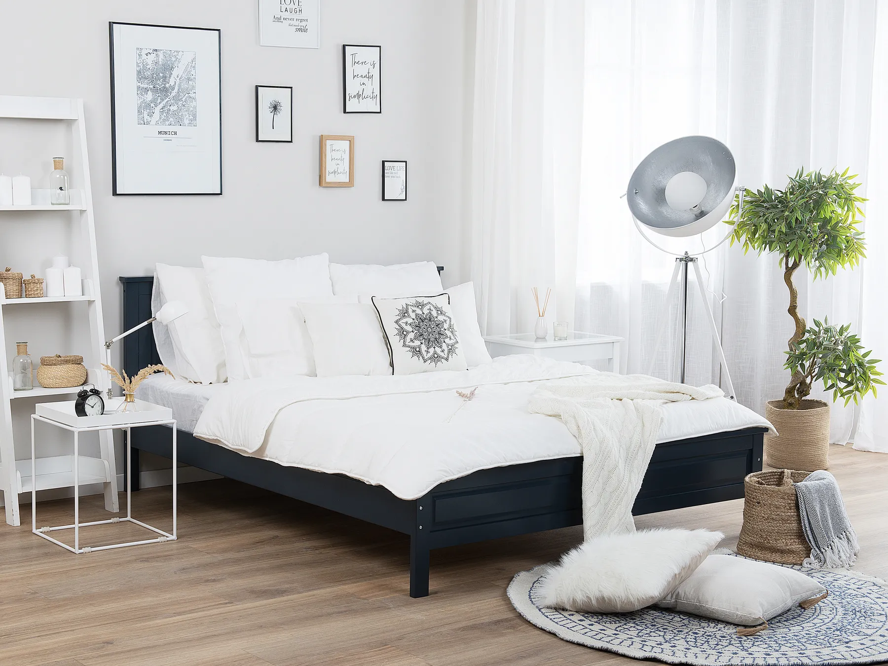 Bed Pine Wood OLIVET 140 x 200 cm (EU Double) Dark Blue_734503
