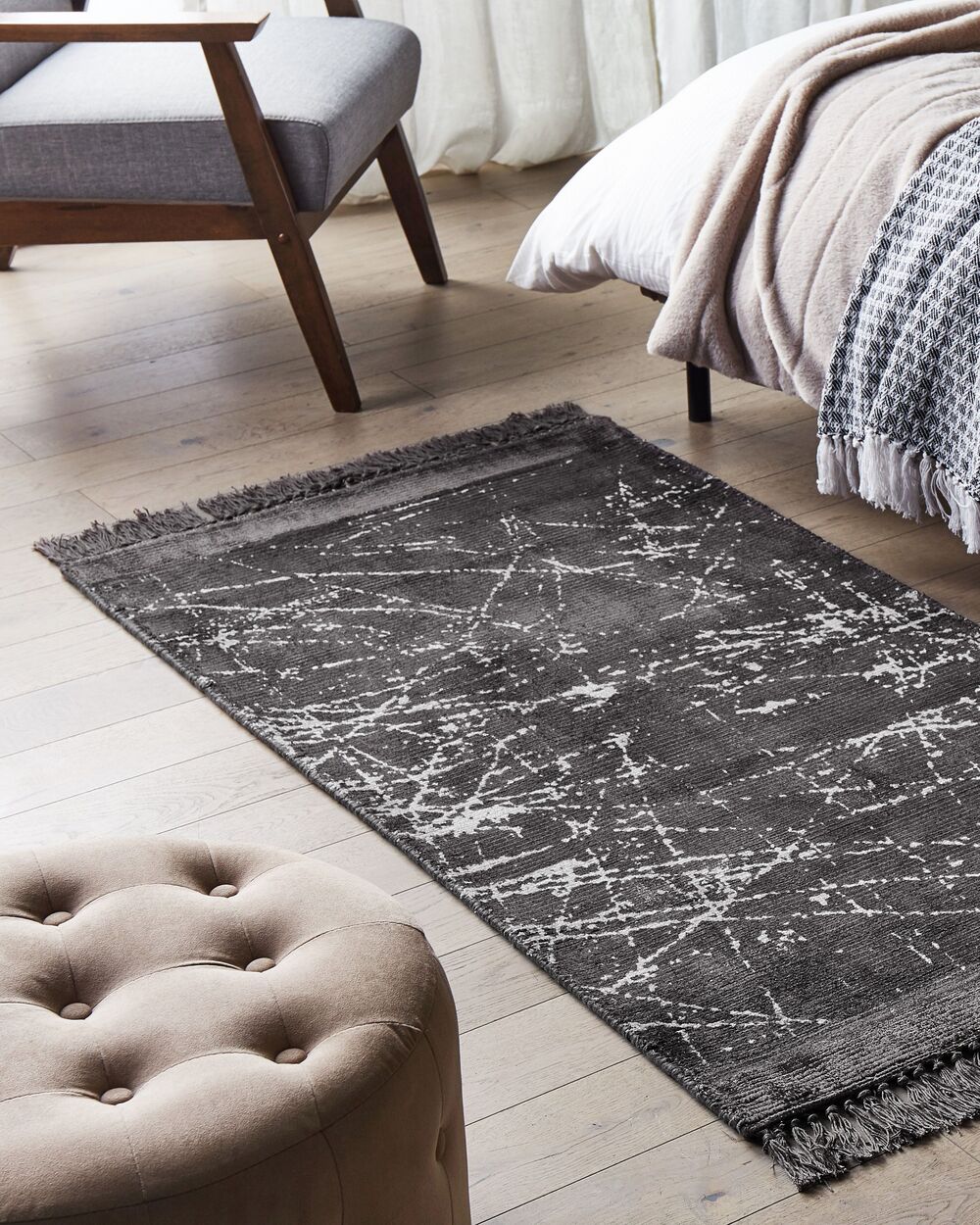 Vloerkleed HANLI Donkergrijs 80 x 150 cm Viscose