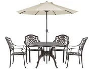 Gartenmöbel Set 4-Sitzer SALENTO mit Schirm (16 Optionen) Metall Dunkelbraun_877716
