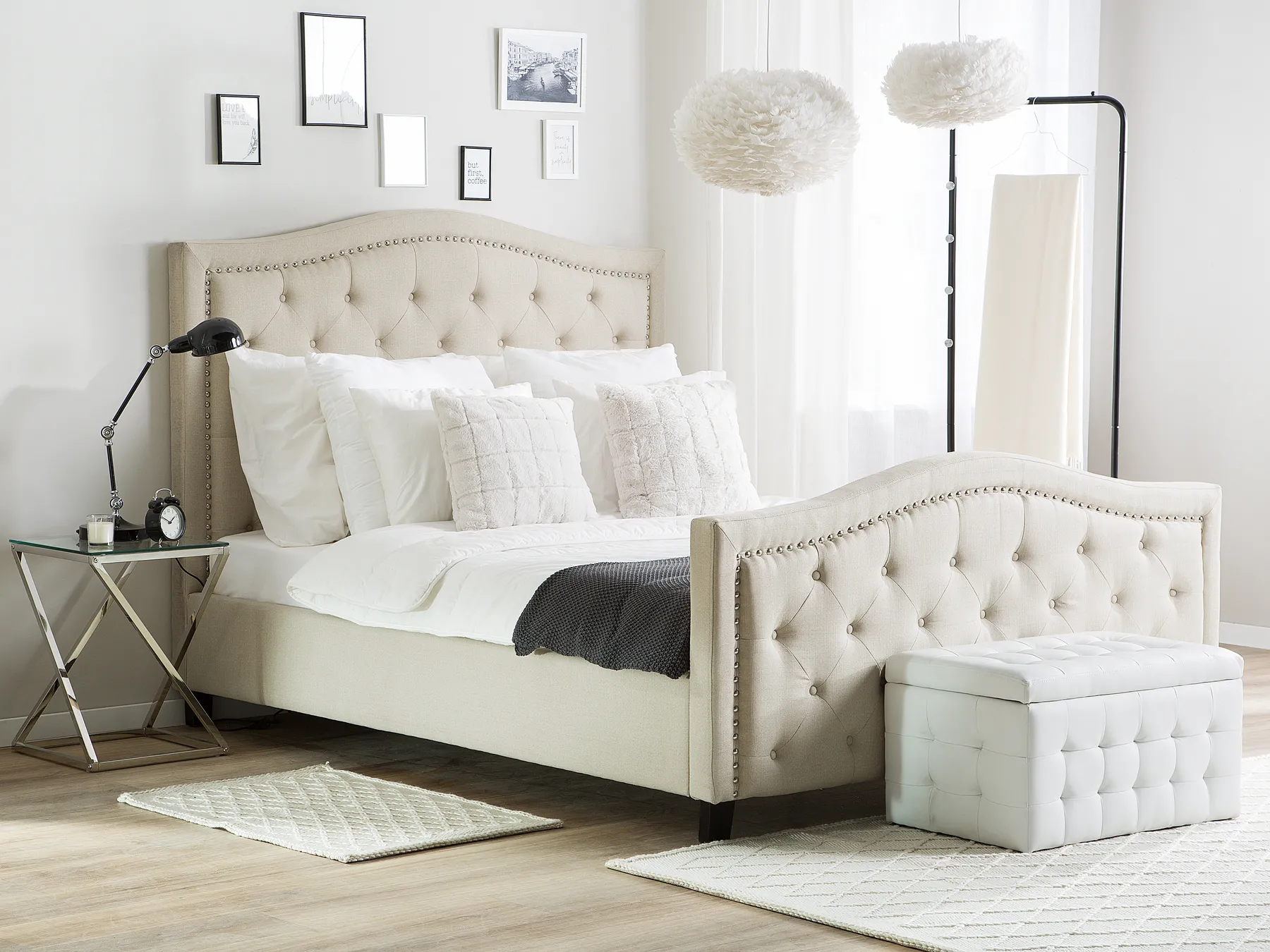 Bett mit Lattenrost Stoff AUREL 160 x 200 cm Beige_734152