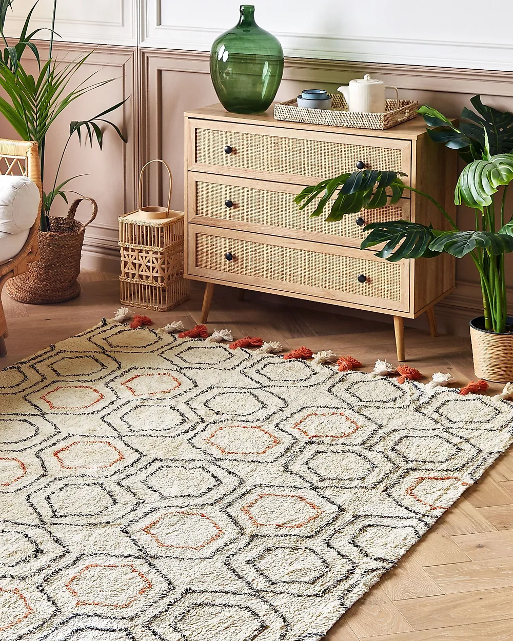 Rug HAJIPUR Beige 160 x 230 cm Cotton_1179238